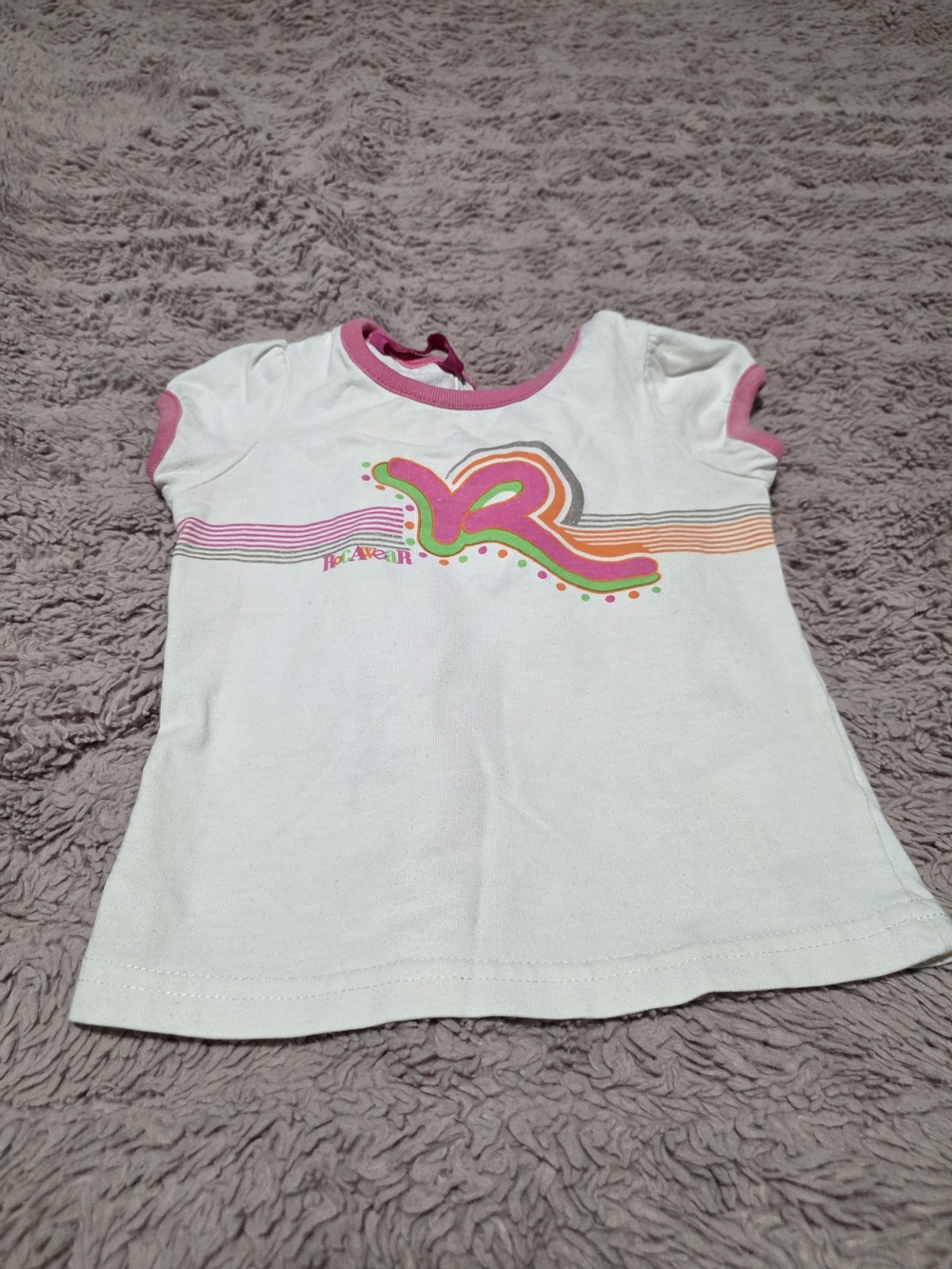 Rocawear White Tee with Pink Trim and Multicolor Graphic
